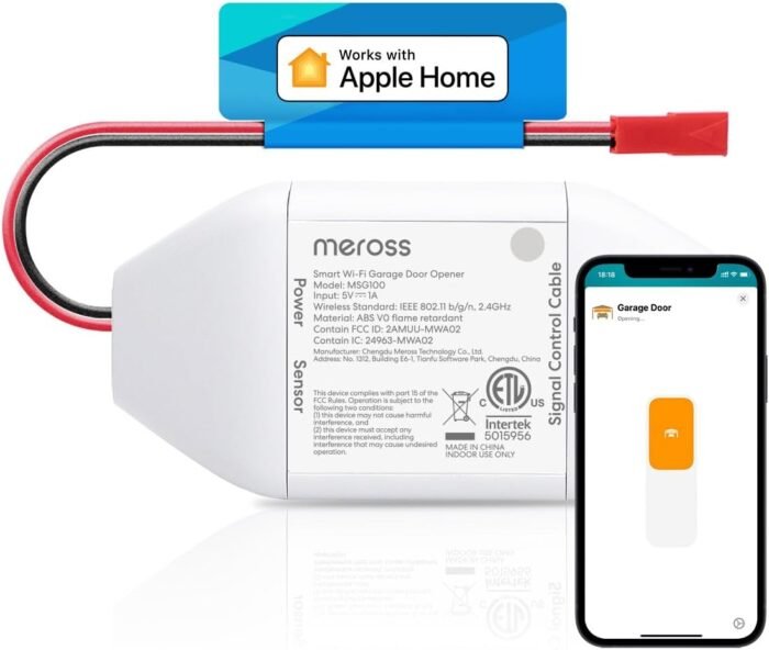 meross Smart Garage Door Opener Remote, Compatible with Apple HomeKit, Amazon Alexa, Google Assistant, SmartThings, Multiple Notification Modes, No Hub Needed