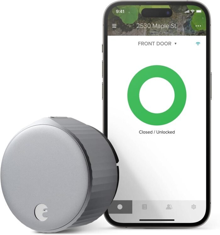 August Home, Silver Wi-Fi Connected Smart Keyless Entry Door Lock, Electronic Door Lock Fits Your Existing Deadbolt in Minutes, ‎ ‎AUG-SL05-M01-S01