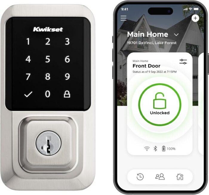 Kwikset Halo Wi-Fi Smart Lock, Keyless Entry Door Deadbolt, Geofence Auto-Unlock, Grade AAA Certified, No Hub Easy Install, Satin Nickel Lifetime Finish Warranty, Touchscreen