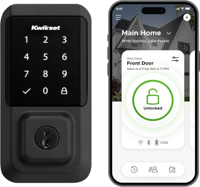 Kwikset Halo Wi-Fi Smart Lock, Keyless Entry Front Door Touchscreen Deadbolt, Matte Black Finish, Grade AAA Certified, UL Listed, Easy Install No Hub, App Control, Digital Remote Lock