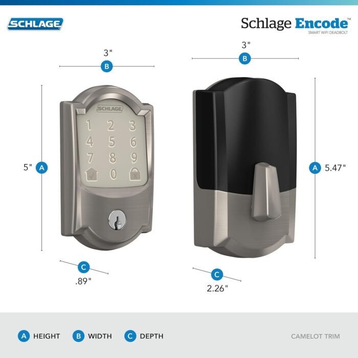 Schlage Encode Smart Wi-Fi Deadbolt with Camelot Trim in Satin Nickel - Image 3