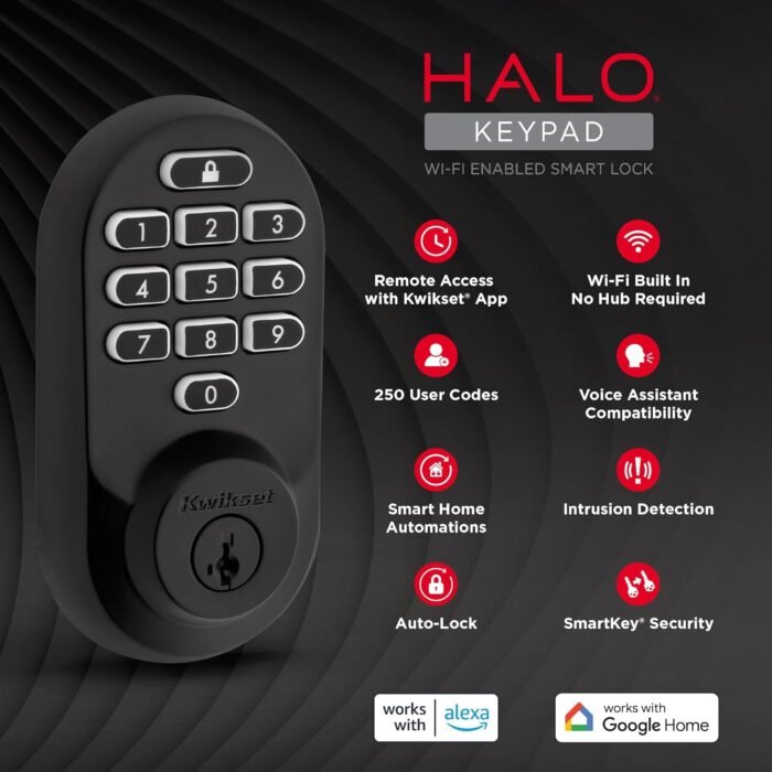 Kwikset Halo Wi-Fi Smart Lock, Keyless Entry Door Deadbolt, Geofence Auto-Unlock, Grade AAA Certified, No Hub Easy Install, Matte Black Lifetime Finish Warranty, Backlit Keypad - Image 10