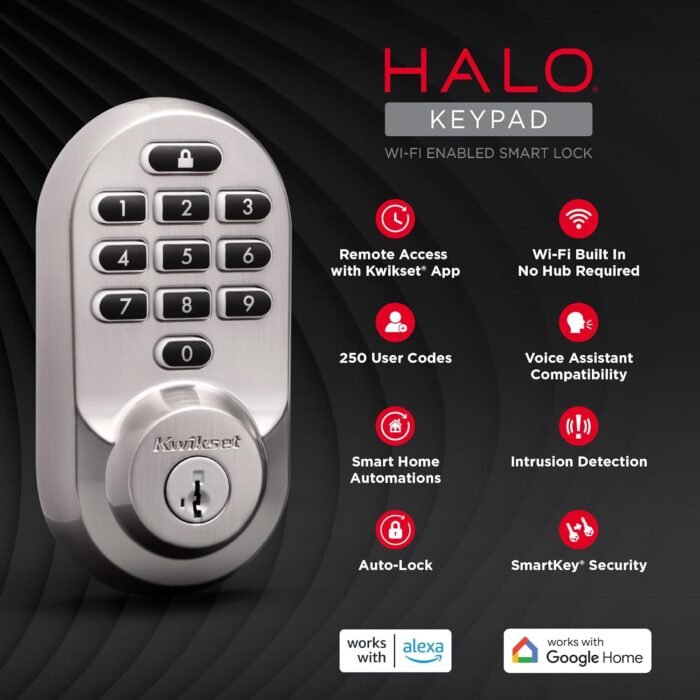 Kwikset Halo Wi-Fi Smart Lock, Keyless Entry Door Deadbolt, Geofence Auto-Unlock, Grade AAA Certified, No Hub Easy Install, Satin Nickel Lifetime Finish Warranty, Backlit Keypad - Image 10