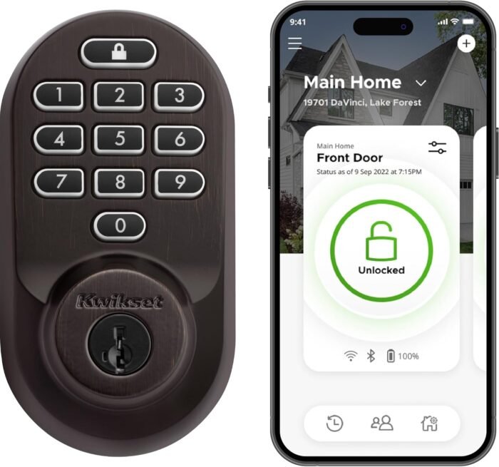 Kwikset Halo Wi-Fi Smart Lock, Keyless Entry Door Deadbolt, Geofence Auto-Unlock, Grade AAA Certified, No Hub Easy Install, Venetian Bronze Lifetime Finish Warranty, Backlit Keypad