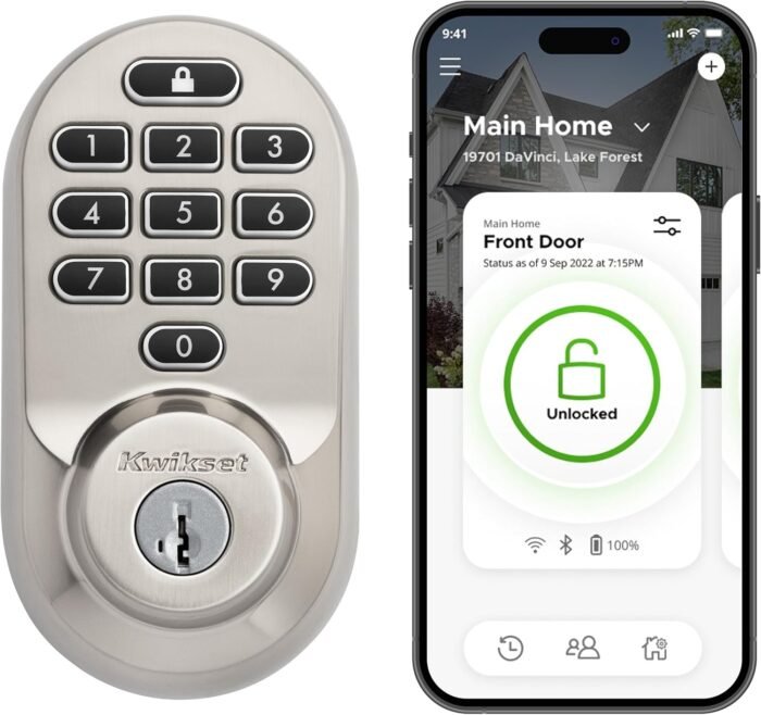 Kwikset Halo Wi-Fi Smart Lock, Keyless Entry Door Deadbolt, Geofence Auto-Unlock, Grade AAA Certified, No Hub Easy Install, Satin Nickel Lifetime Finish Warranty, Backlit Keypad